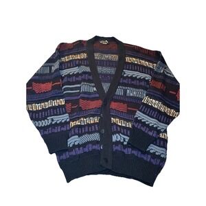 Vtg Designer Men Sweater 100% Virgin Acrylic Colorful Designs SZ Large Made USA